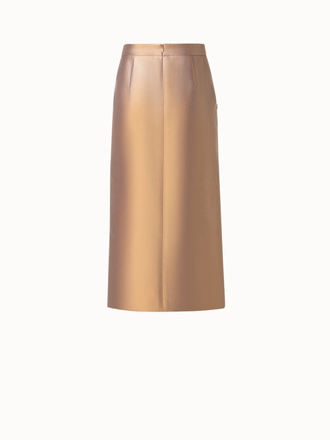 Pencil Skirt with Slit in Cotton and Golden Lurex