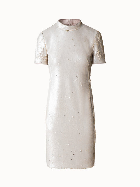 Dual Sequined Sheath Dress with Short Sleeves