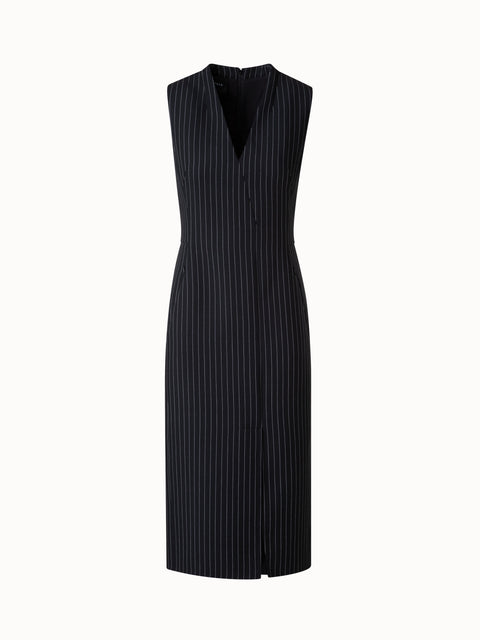 Wool Double-Face Sheath Dress with Pinstripes