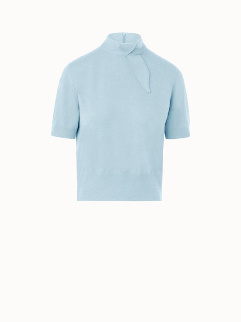 Short Sleeve Cashmere Sweater with Knot Detail