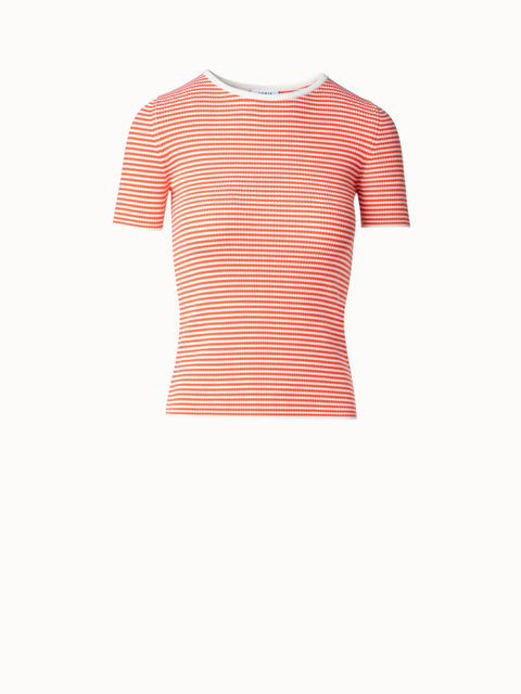 Short Sleeve Sweater in Striped Virgin Wool