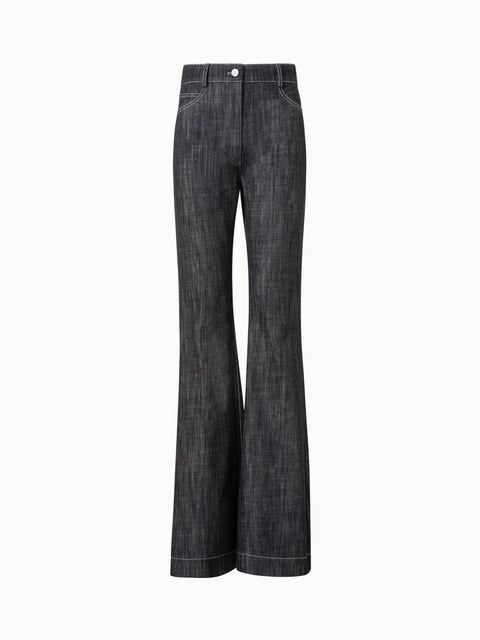 High Waisted Flared Cotton Denim Pants