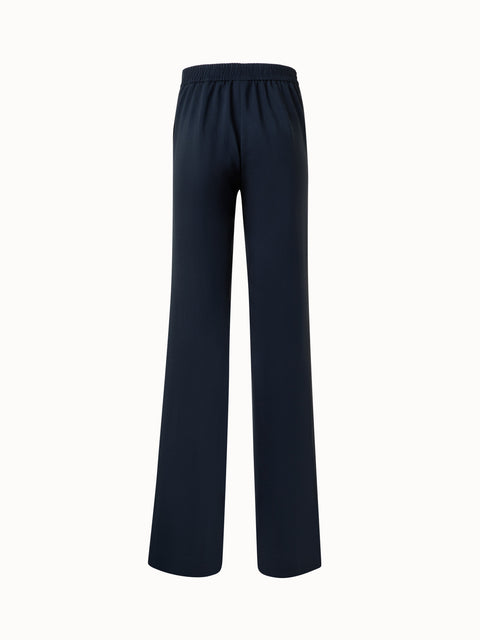 Straight Pants in Cool Wool with Elastic Waist