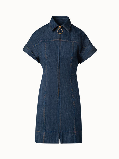 Short Denim Dress with Polo Collar