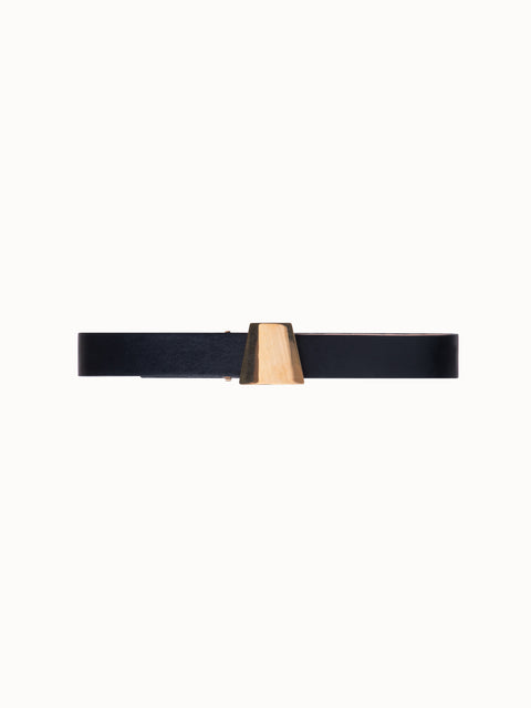 Leather Belt with Gold Trapezoid Buckle