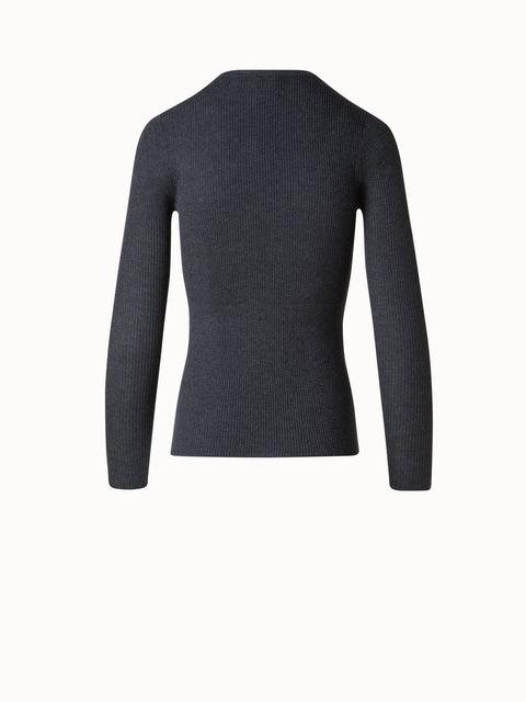 Seamless Crew Neck Sweater in Silk Cotton Rib Knit