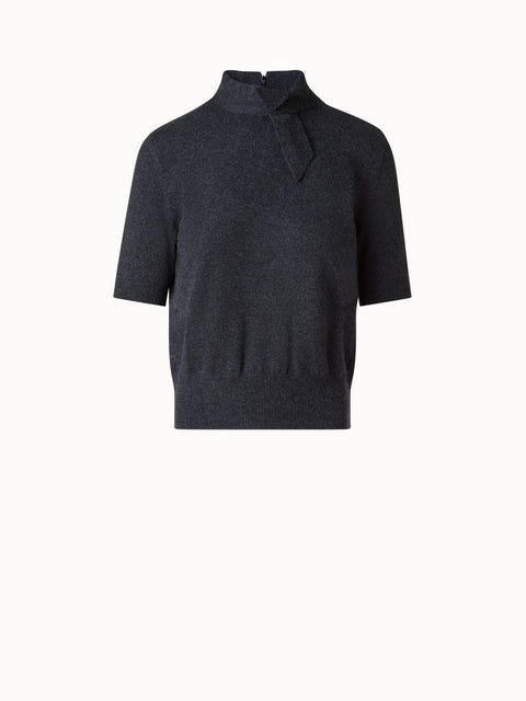 Short Sleeve Cashmere Sweater with Knot Detail