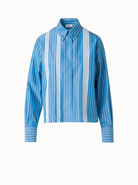 Boxy Blouse in Striped Cotton with Mesh Tape