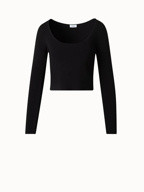 Cropped Long Sleeves Knit Top in Viscose