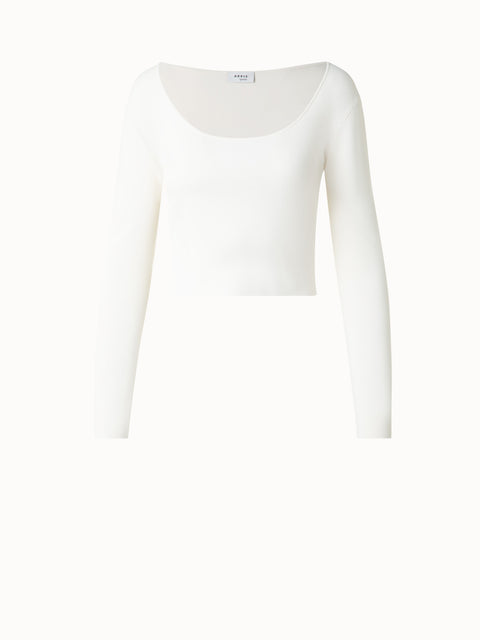 Cropped Long Sleeves Knit Top in Viscose