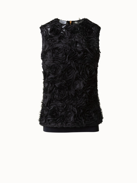 Sleeveless Blouse with 3D Carnation Embroidery