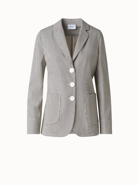 Single Breasted Blazer in Cotton Seersucker