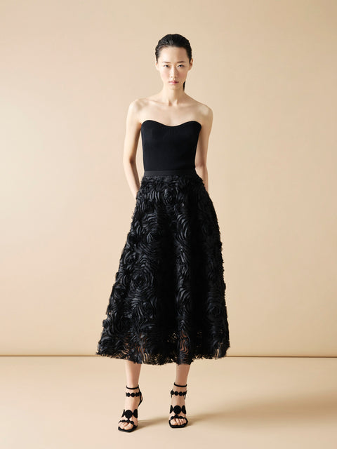 A-Line Midi Skirt with 3D Carnation Embroidery