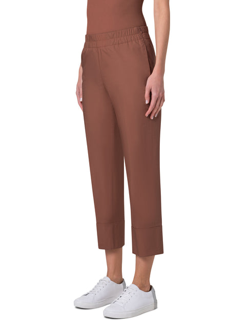 Tapered Cotton Pants with Elastic Waistband