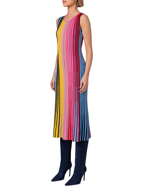 Merino Wool Knit Dress with Rainbow Rib