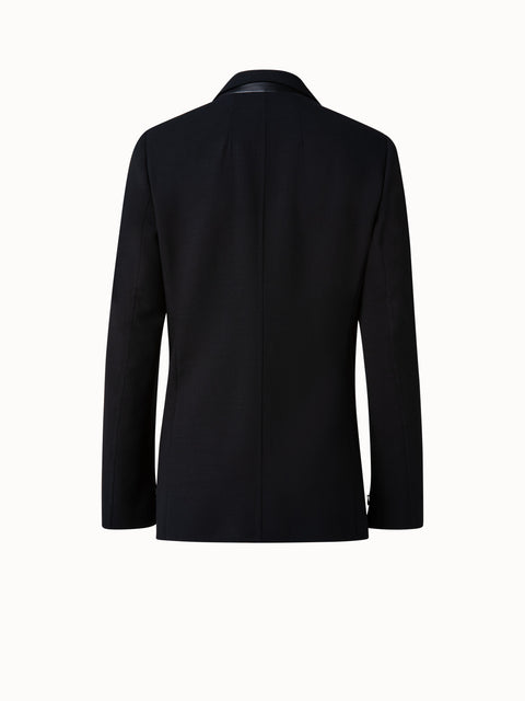 Wool Double-Face Blazer with a Leather-Lined Collar