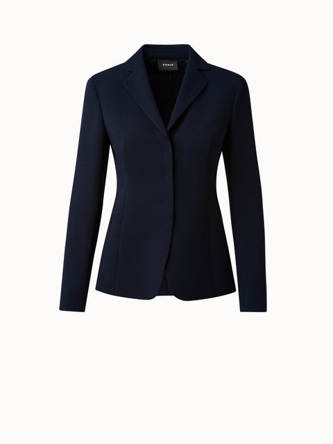 Wool Double-Face Blazer with Leather Collar