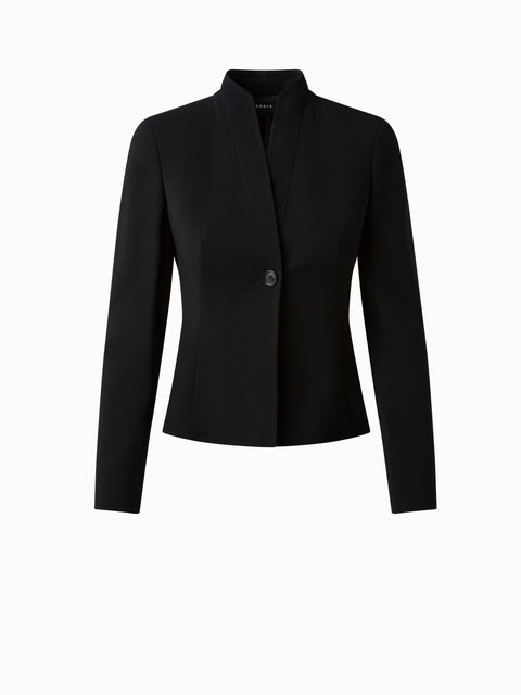 Cropped One-Button Double Face Wool Blazer