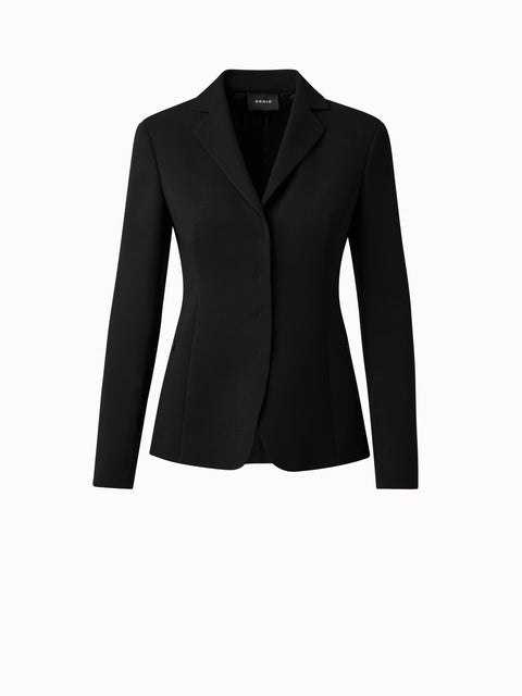 Single Breasted Double Face Wool Blazer with Leather Collar