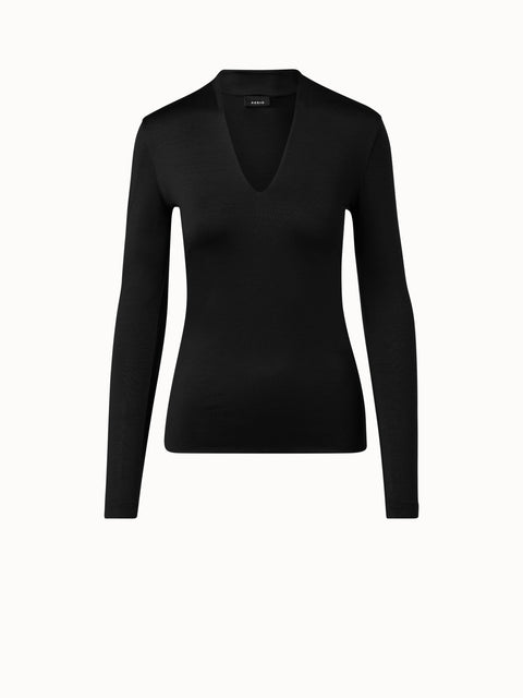 Silk Jersey Stretch Top with V-Neck