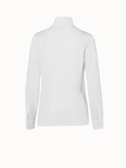 Long Sleeve Silk Crêpe Blouse with Stand-up Collar