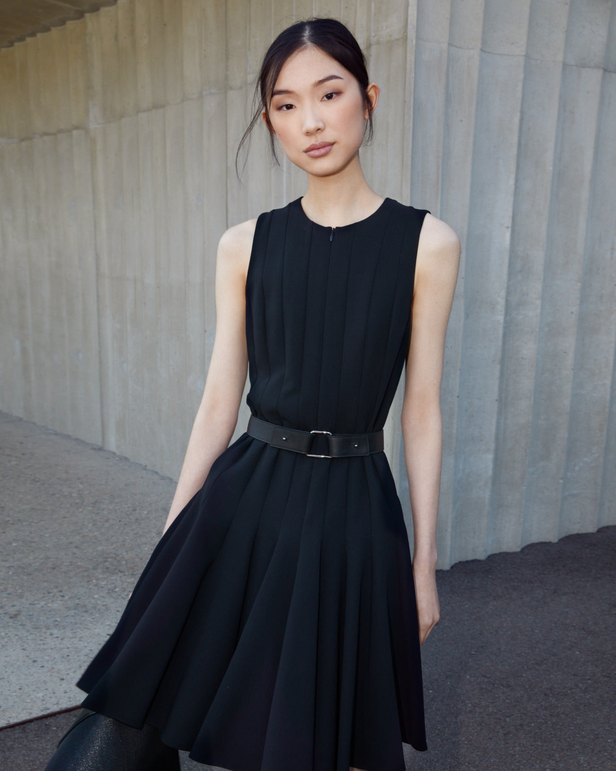 Wool Double-Face Dress with Skaters Pleats