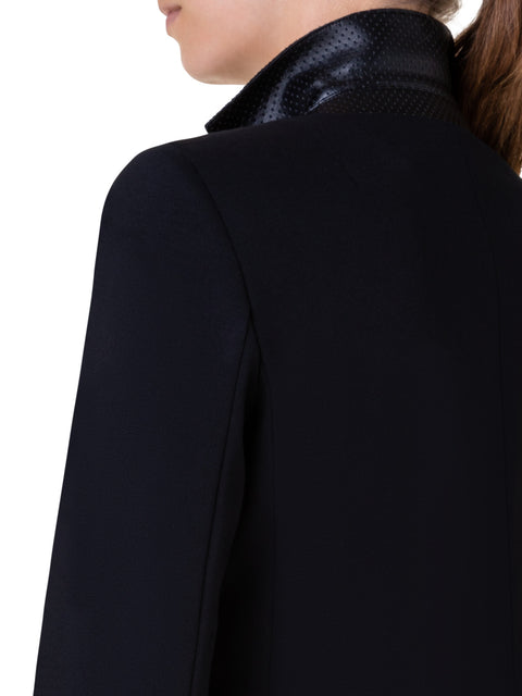 Jersey Blazer with Faux Leather Collar