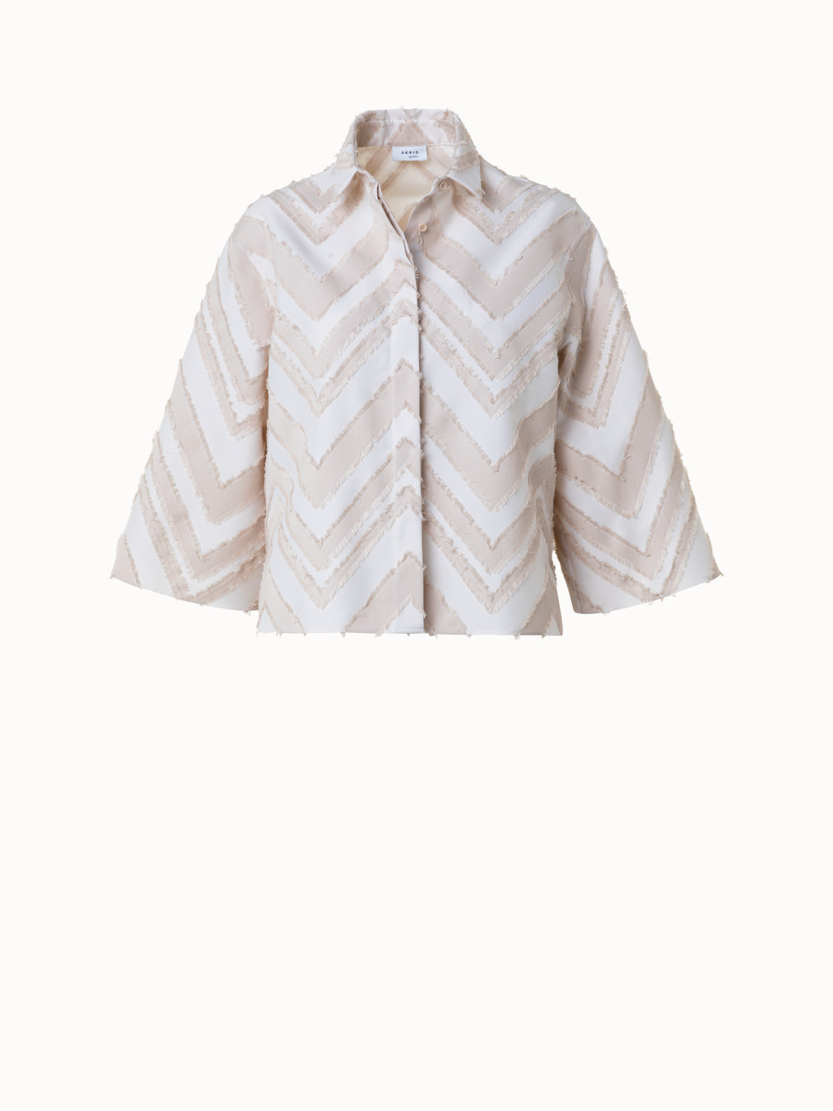 Fringed Zigzag Cotton Blend Jacquard Blouse