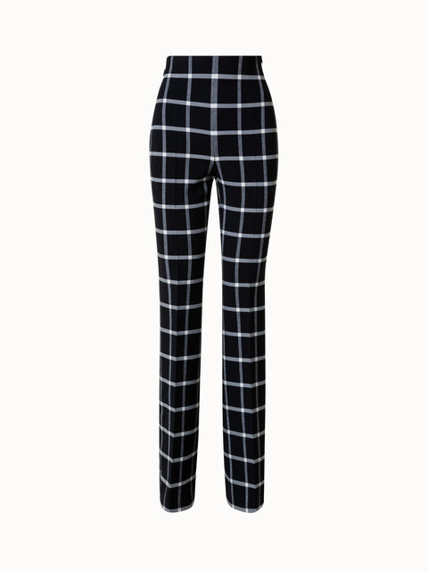 Checked Wool Stretch Double-Face Bootcut Pants