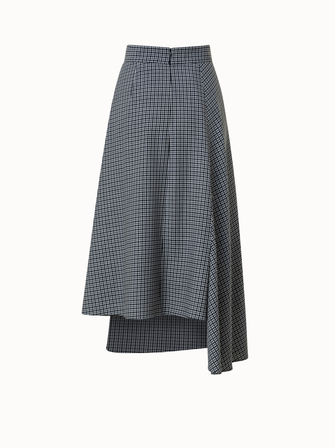 Microcheck Wool Asymmetrical Midi Skirt