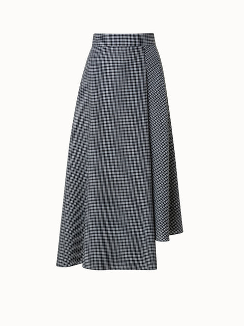 Microcheck Wool Asymmetrical Midi Skirt