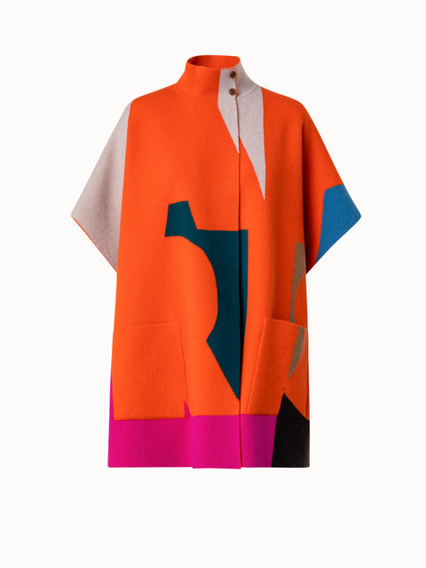 Reversible Cashmere Knit Composed Letters Intarsia Double-Face Cape
