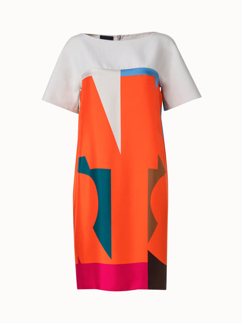 Cotton Silk Double-Face Dress with Composed Letters Print