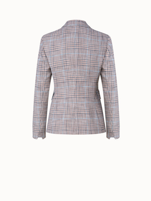 Checked Viscose Stretch Blend Faux Double-Breast Jacket
