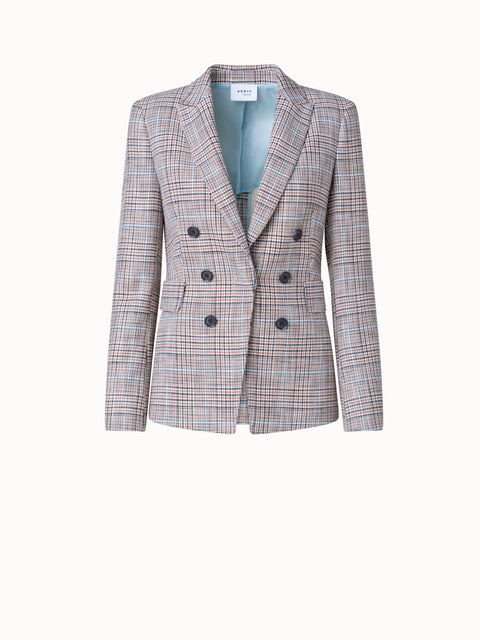 Checked Viscose Stretch Blend Faux Double-Breast Jacket