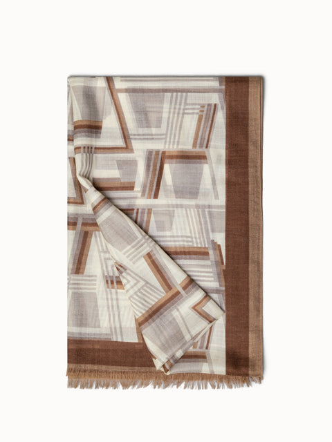 Cashmere Silk Scarf with Zig Zag Trapezoid Print