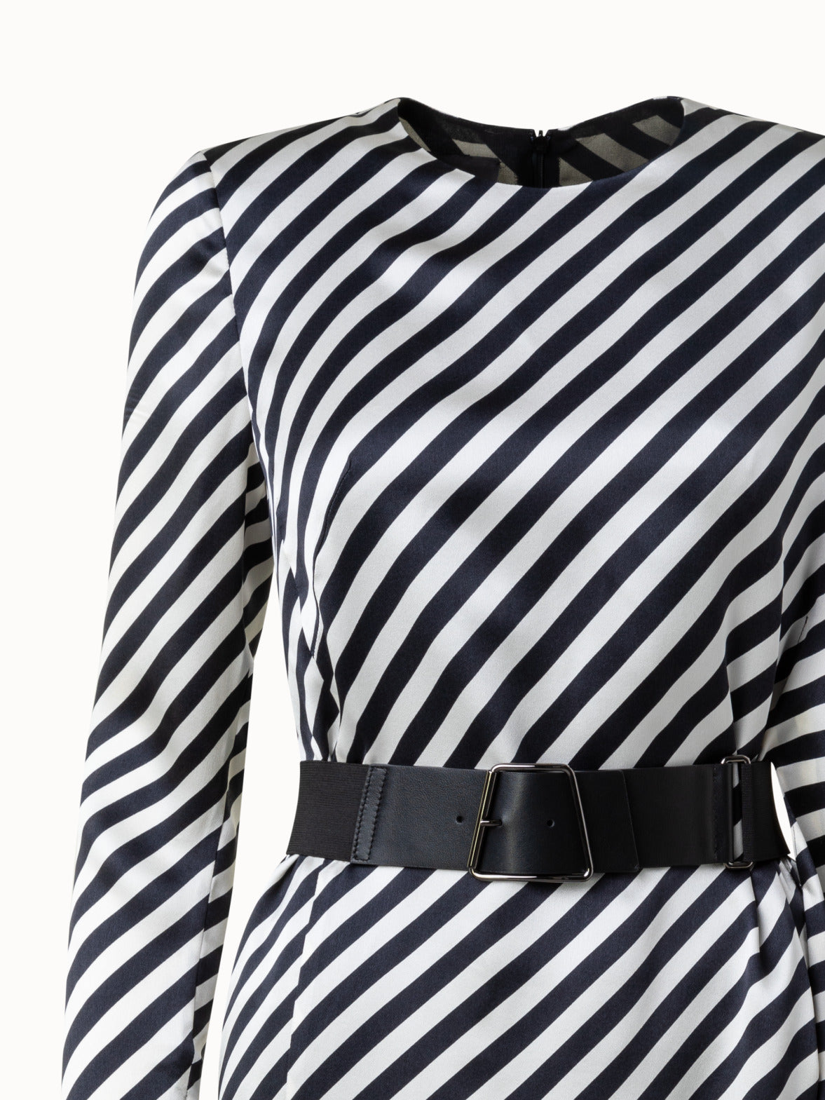 Asymmetrical Silk Techno Blend Dress with Diagonal Stripes