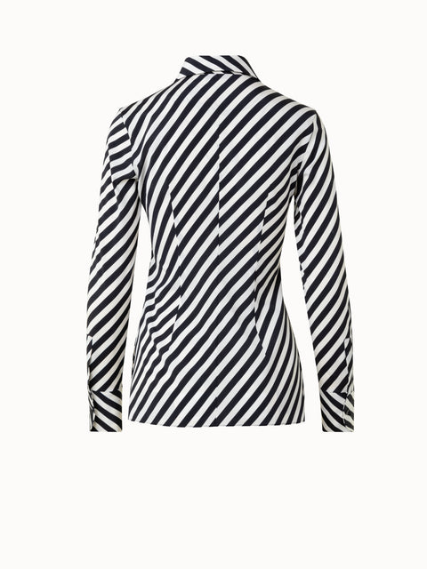 Silk Crêpe Blouse with Diagonal Stripes