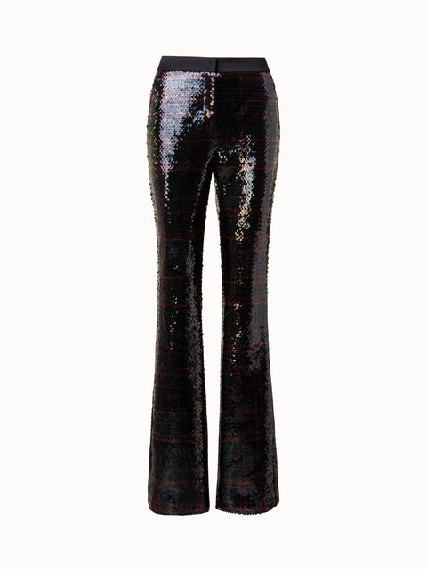 Sequins Bootcut Pants with Check Print