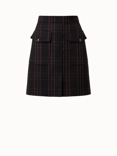 Wool Double-Weave Short Skirt with Window Pane Check