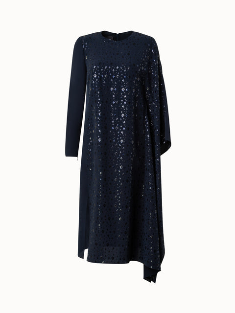 Asymmetrical Silk Techno Blend Dress with Pixel Foil Embellishment