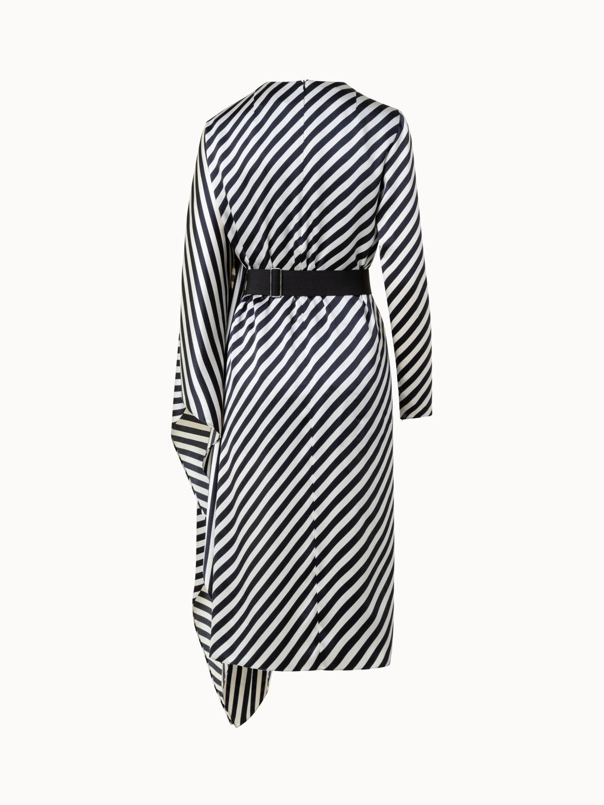 Asymmetrical Silk Techno Blend Dress with Diagonal Stripes