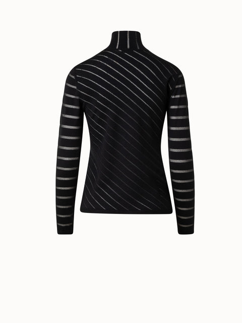 Silk Stretch Knit Pullover with Transparent Diagonal Stripes