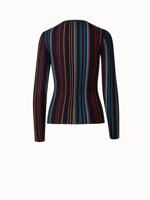 Wool Silk Knit Pullover with Small Irregular Stripes