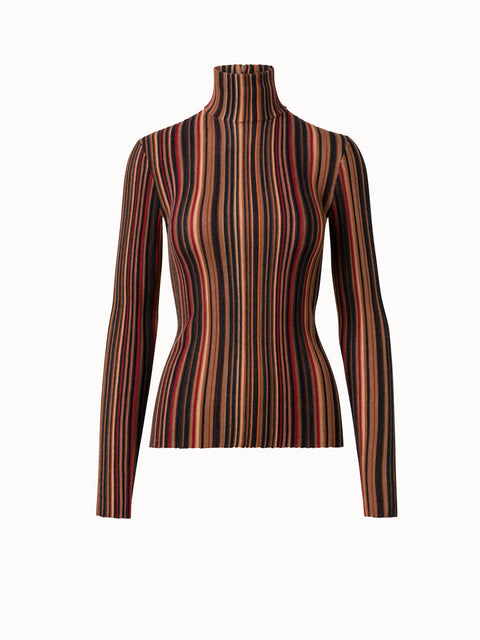 Wool Silk Knit Pullover with Small Irregular Stripes