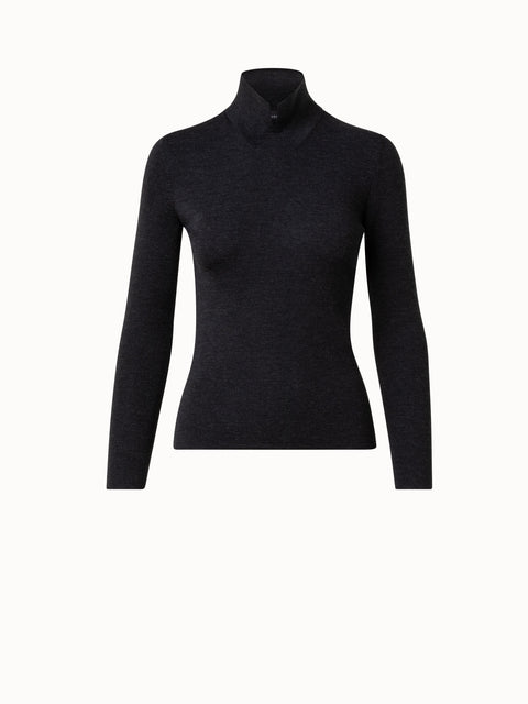 Wool Silk Mock Neck With Slit Pullover