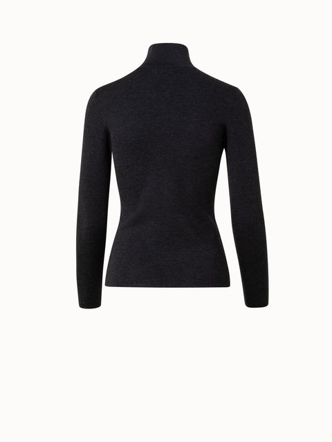 Wool Silk Mock Neck With Slit Pullover