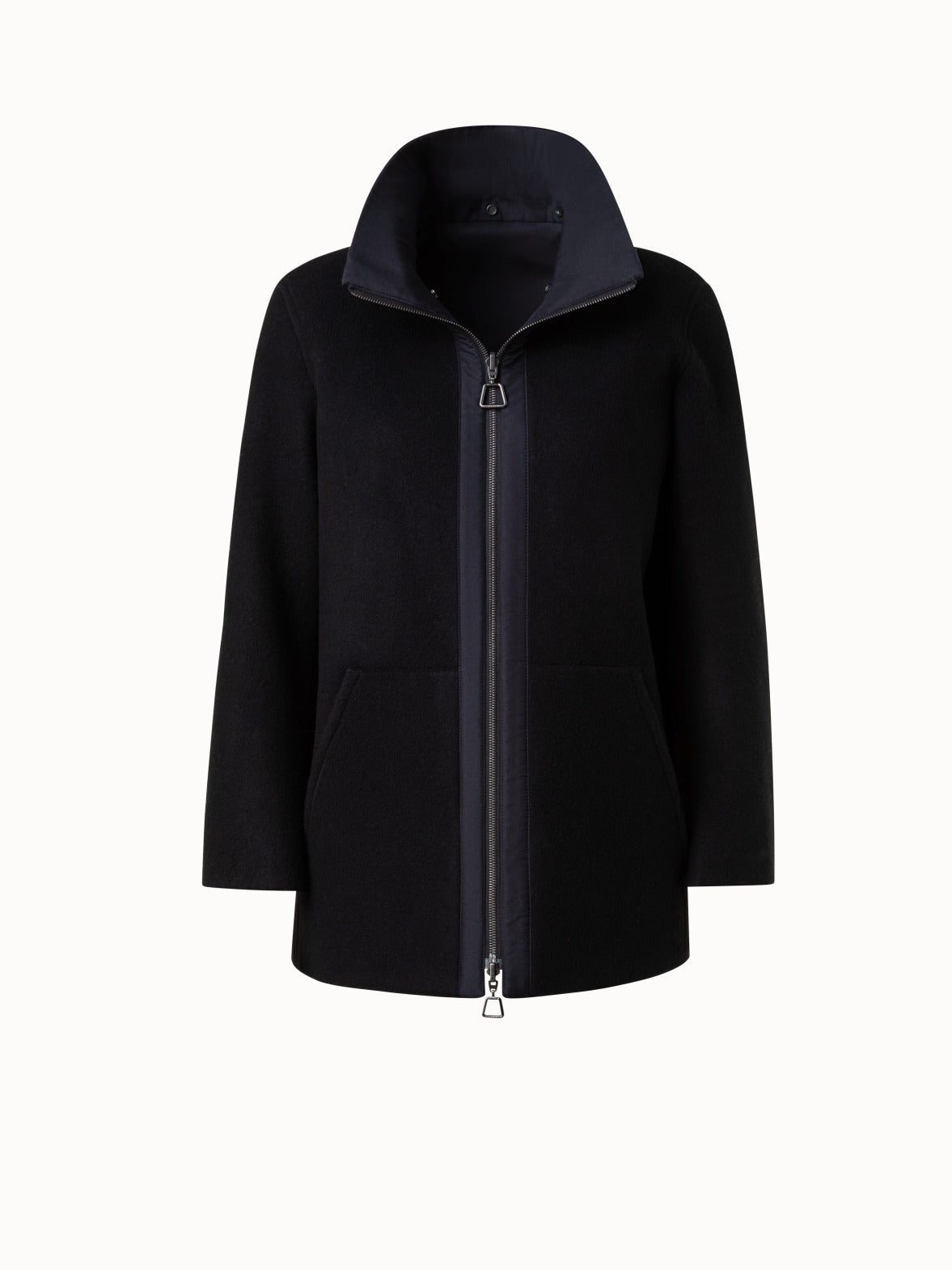 Cashmere Jersey and Silk Poplin Reversible Jacket with Detachable Hood