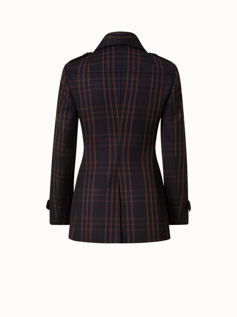 Wool Double-Weave Peacoat with Window Pane Check