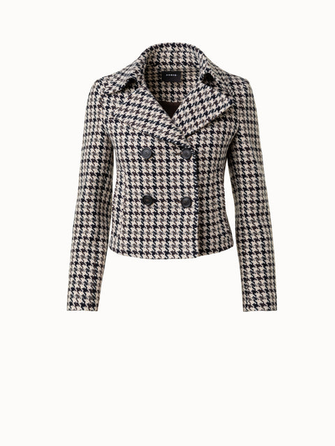 Wool Short Jacket with Houndstooth Pattern